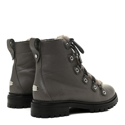 Jimmy Choo Grainy Calfskin Shearling Hillary Flat Boots 38.5 Dark Grey 5 of 9