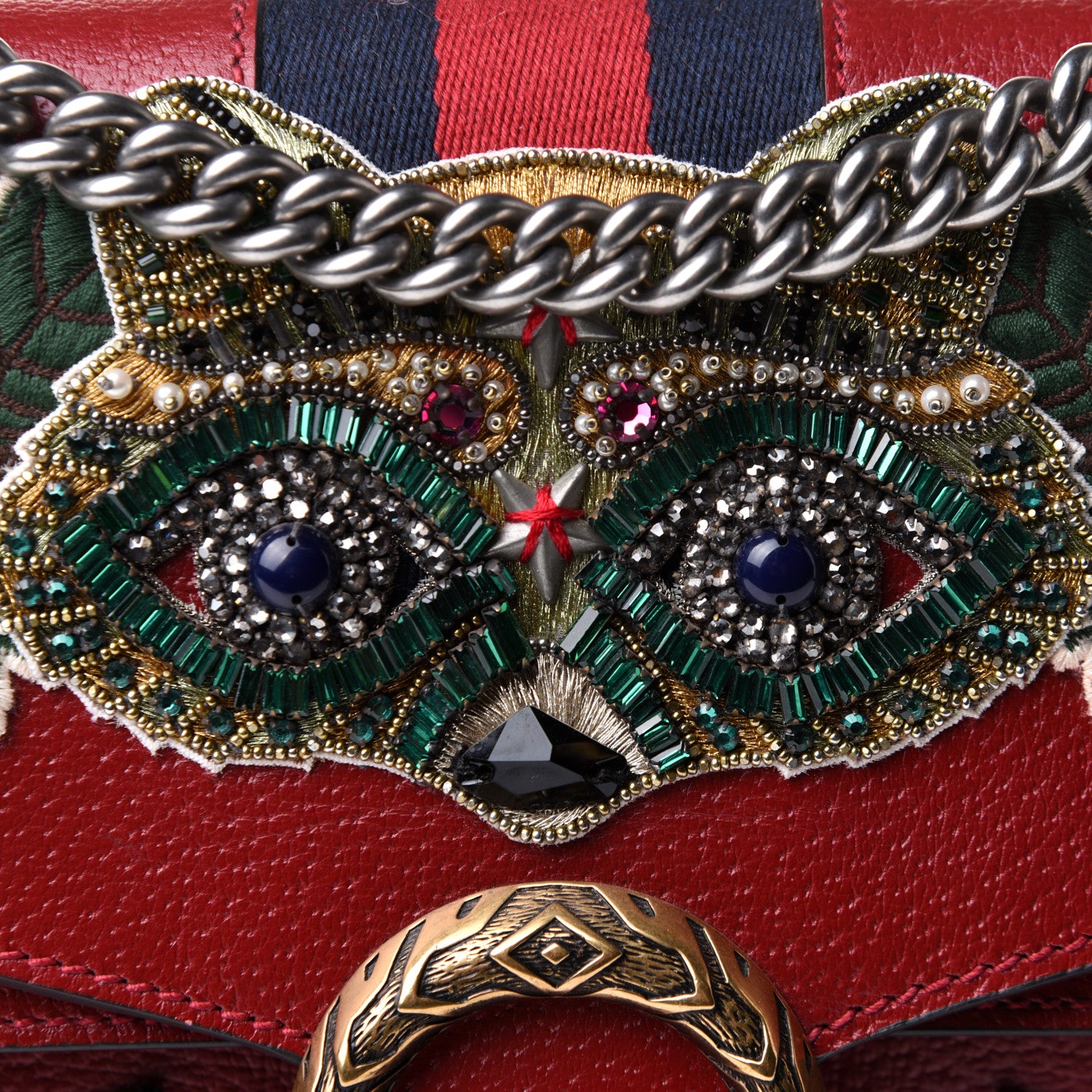 Gucci Calfskin Web Raccoon Embroidered Medium Dionysus Shoulder Bag Red 12 of 14
