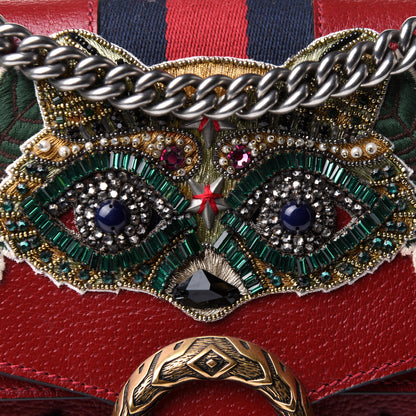Gucci Calfskin Web Raccoon Embroidered Medium Dionysus Shoulder Bag Red 12 of 14