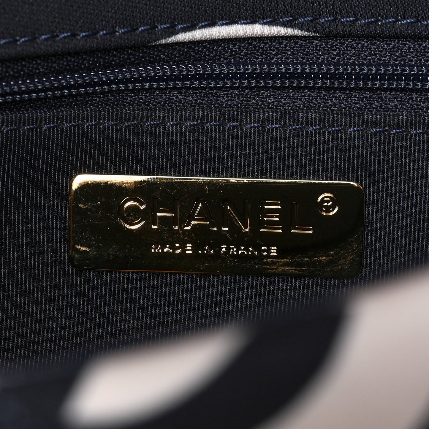 Fabric Printed Large Chanel 19 Flap Black Ecru