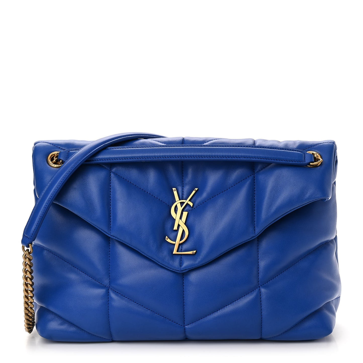 Lambskin Quilted Medium Loulou Puffer Monogram Chain Satchel Majorele Blue