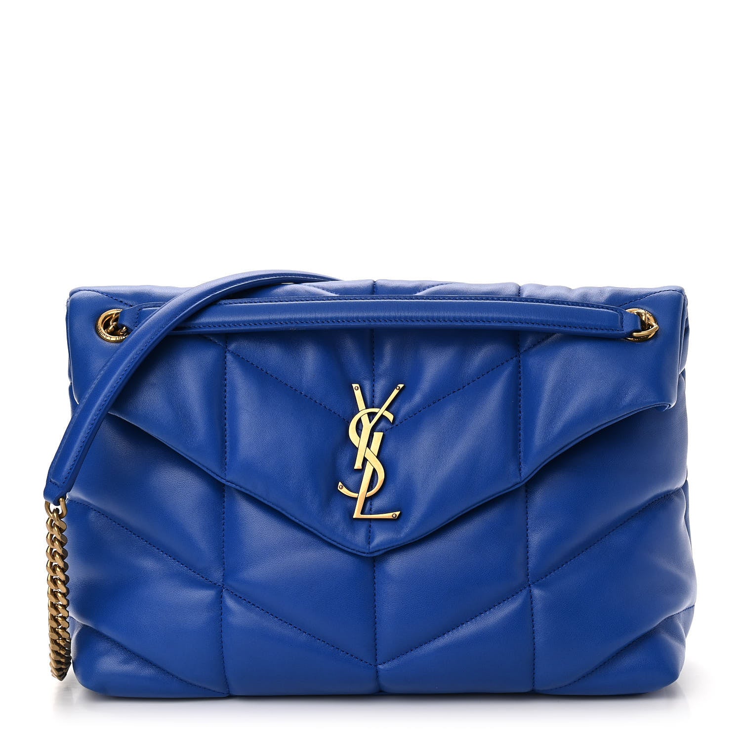 Saint Laurent Lambskin Quilted Medium Loulou Puffer Monogram Chain Satchel Majorele Blue 1 of 10