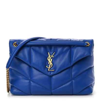 Saint Laurent Lambskin Quilted Medium Loulou Puffer Monogram Chain Satchel Majorele Blue 1 of 10