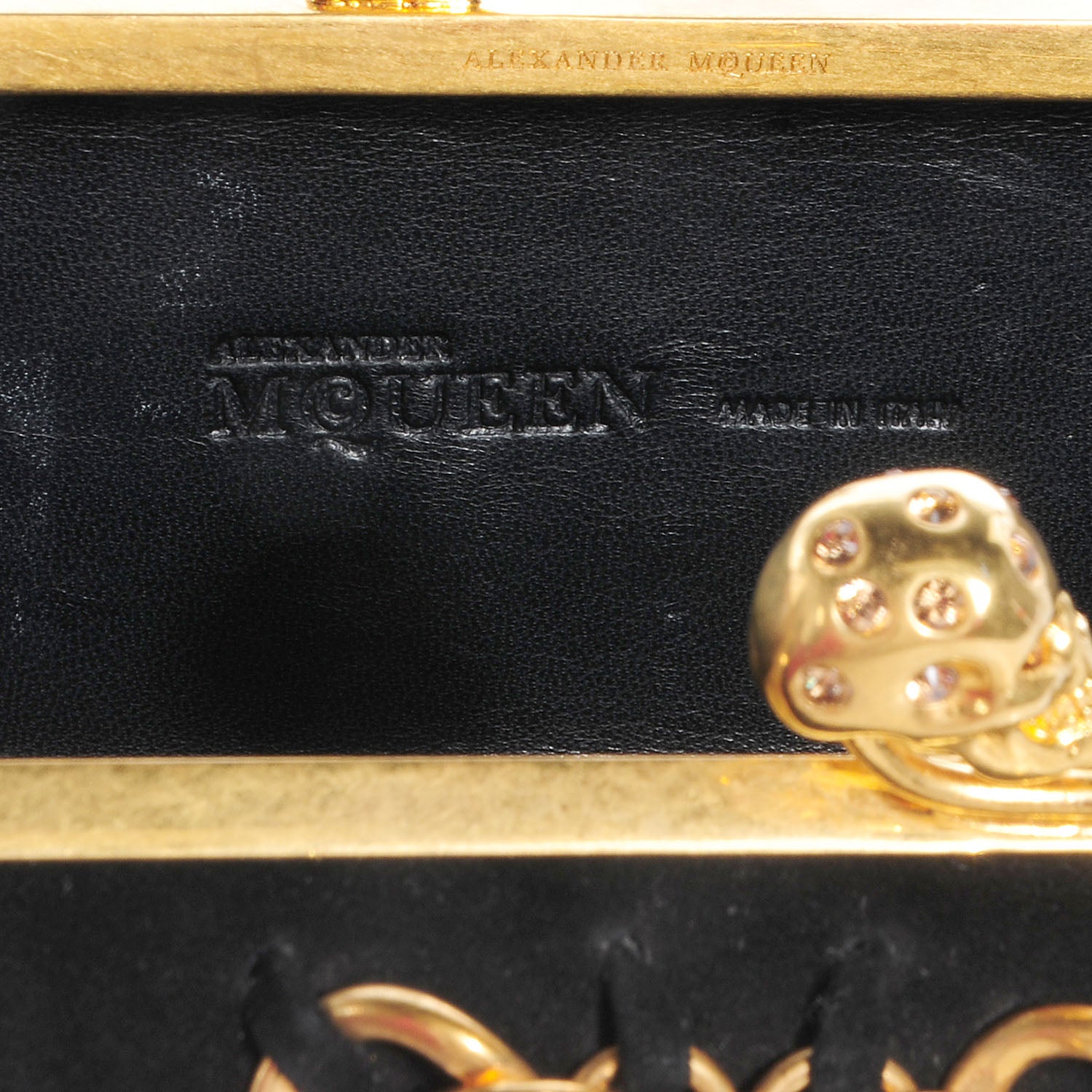 Alexander McQueen Kidskin Suede Chain Twin Skull Box Clutch Black 6 of 8