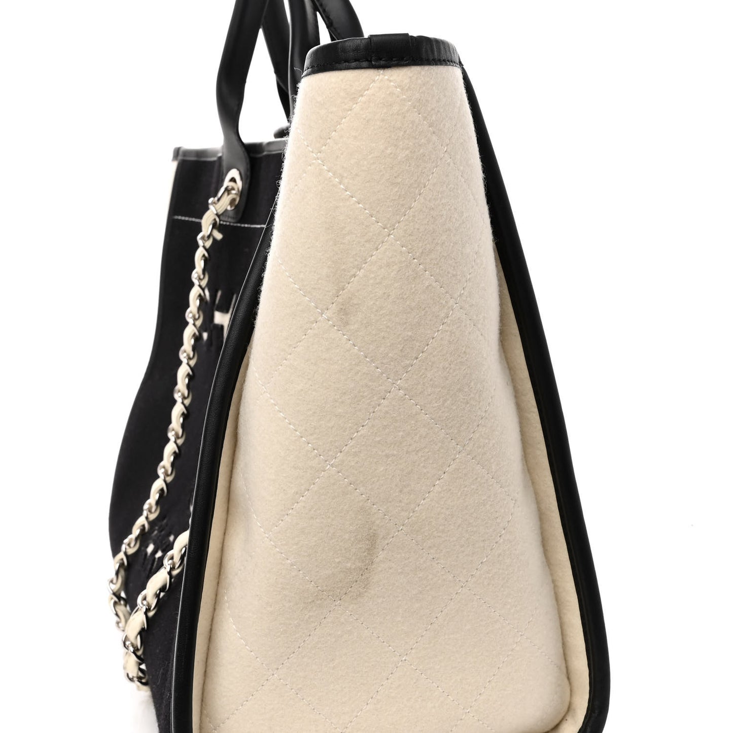 Wool Felt Calfskin Large Deauville Tote Black White