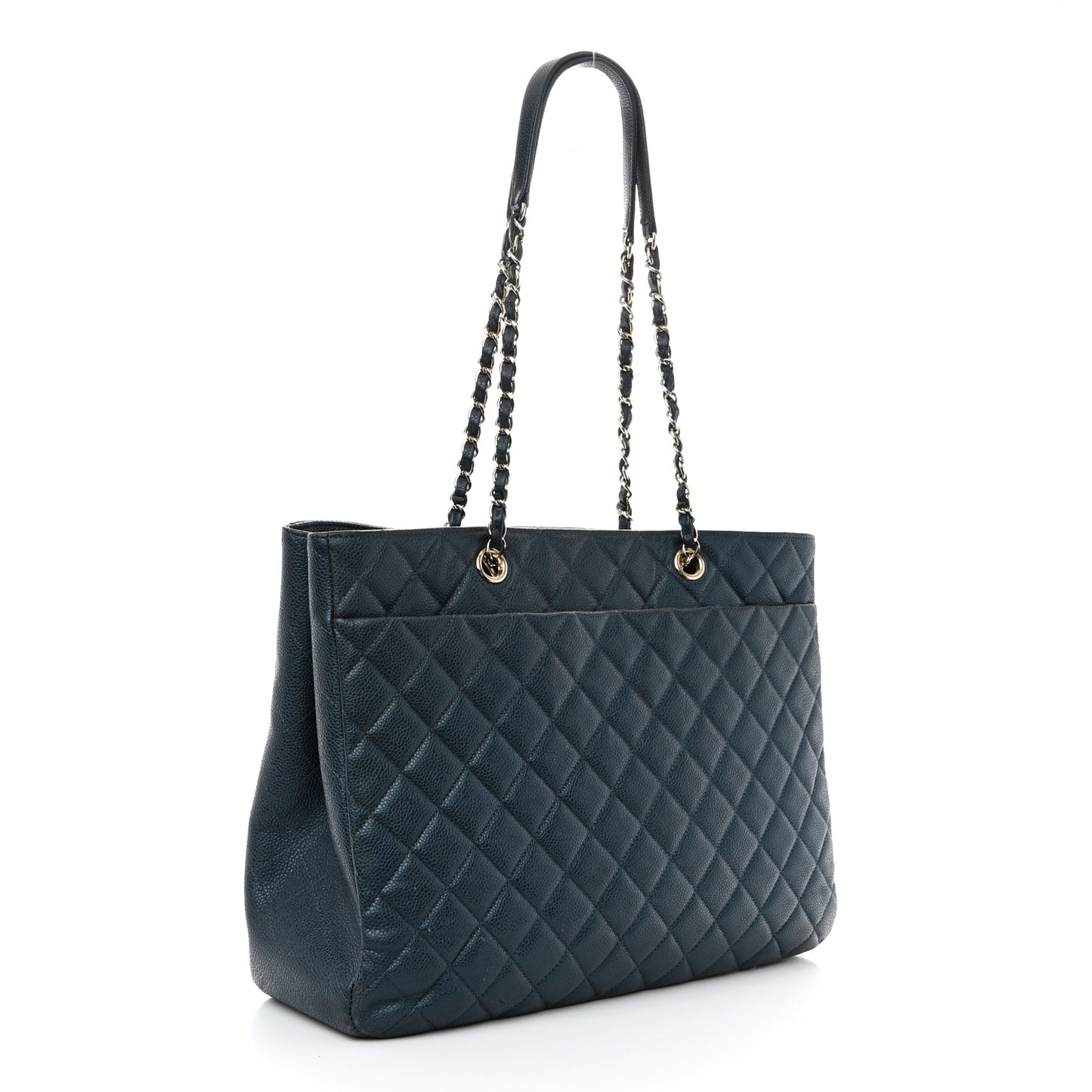 Caviar Quilted Large CC Shopping Tote Navy