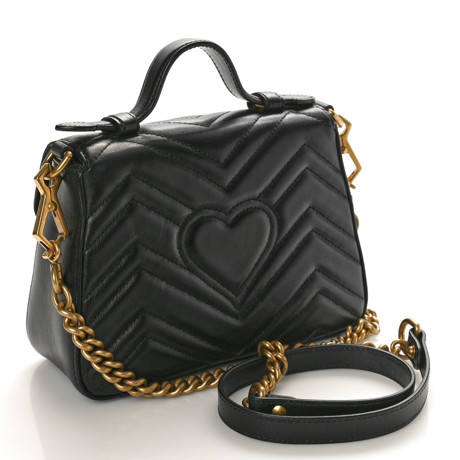 Gucci Calfskin Matelasse Mini GG Marmont Top Handle Shoulder Bag Black 2 of 10