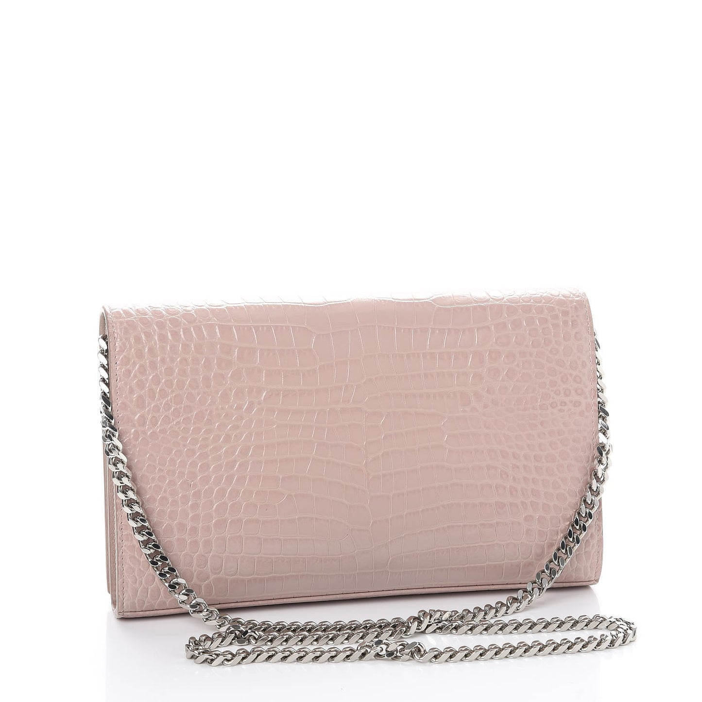 Calfskin Crocodile Embossed Monogram Chain Wallet Rose Antic