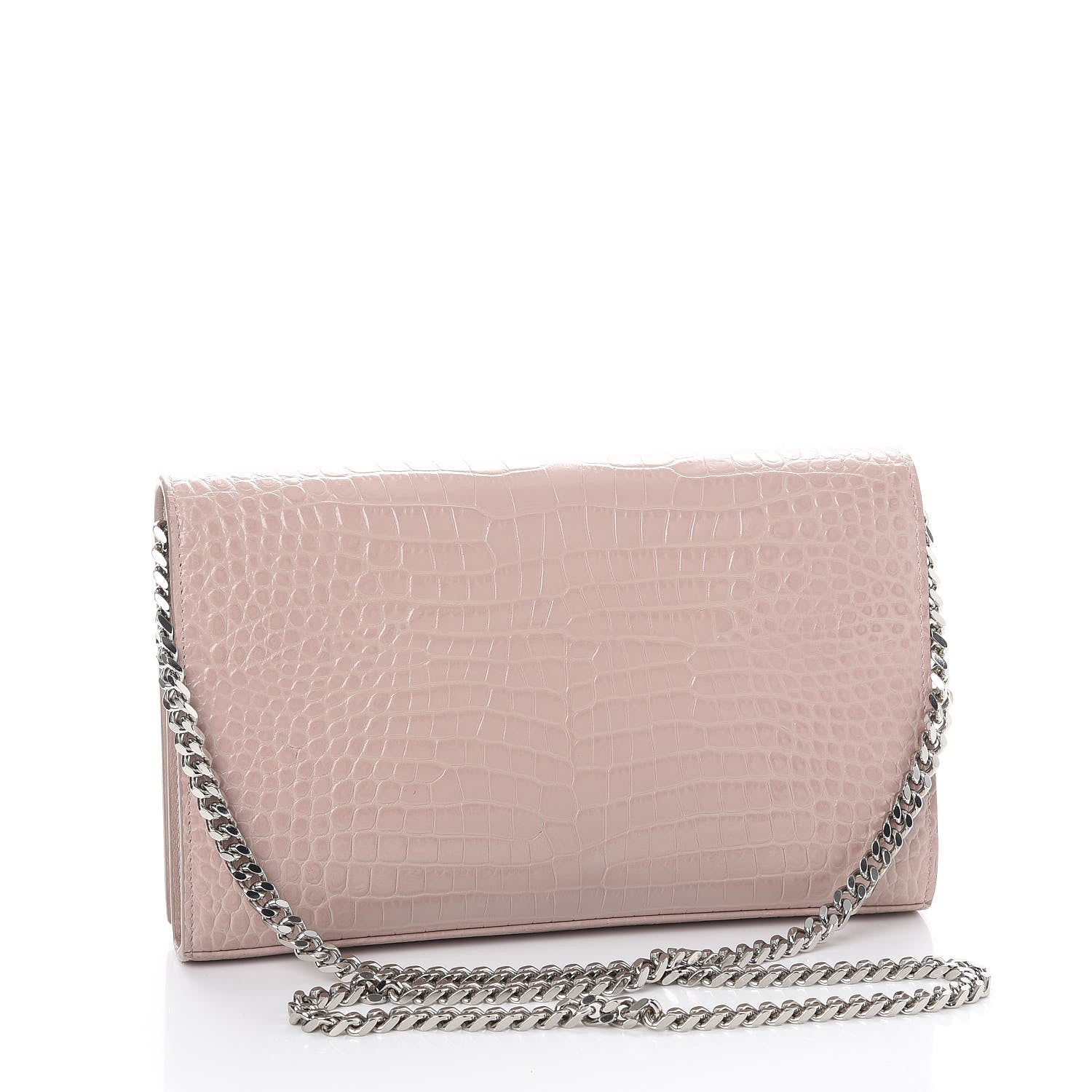 Saint Laurent Calfskin Crocodile Embossed Monogram Chain Wallet Rose Antic 3 of 11