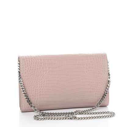 Saint Laurent Calfskin Crocodile Embossed Monogram Chain Wallet Rose Antic 3 of 11