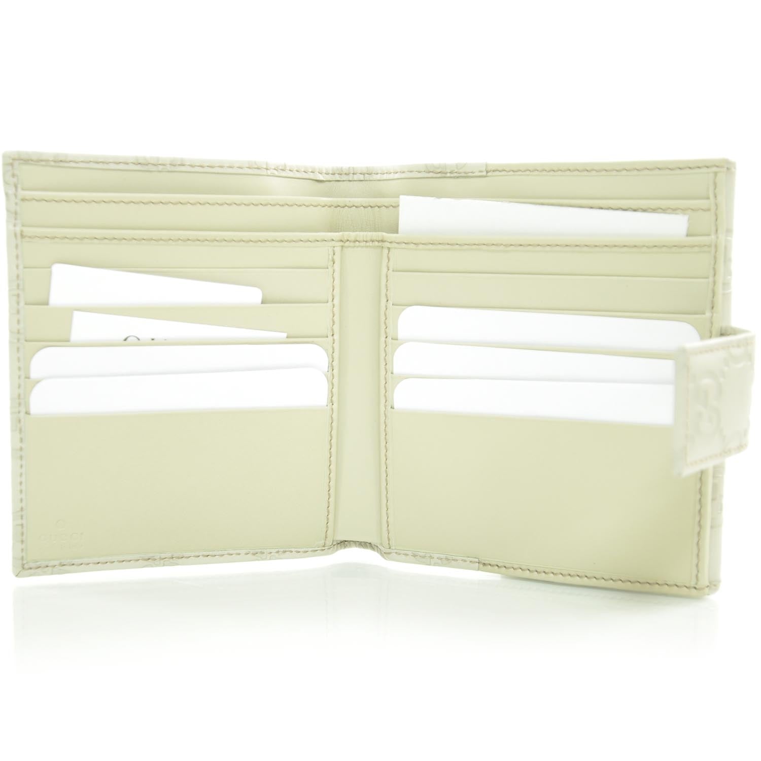 Gucci Guccissima Margaux Calfskin Metal Bar French Flap Wallet Mystic White 6 of 9