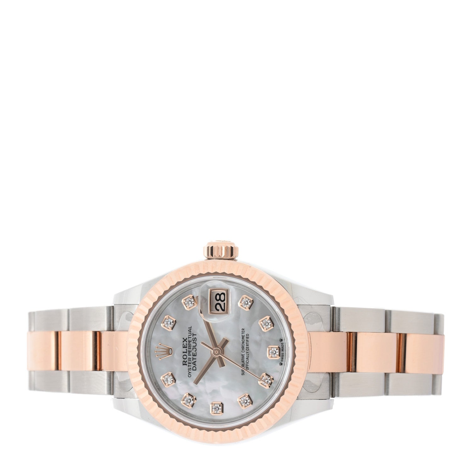 Rolex Stainless Steel 18K Everose Gold Diamond Mother of Pearl 28mm Oyster Perpetual Datejust Watch 279171 2 of 5