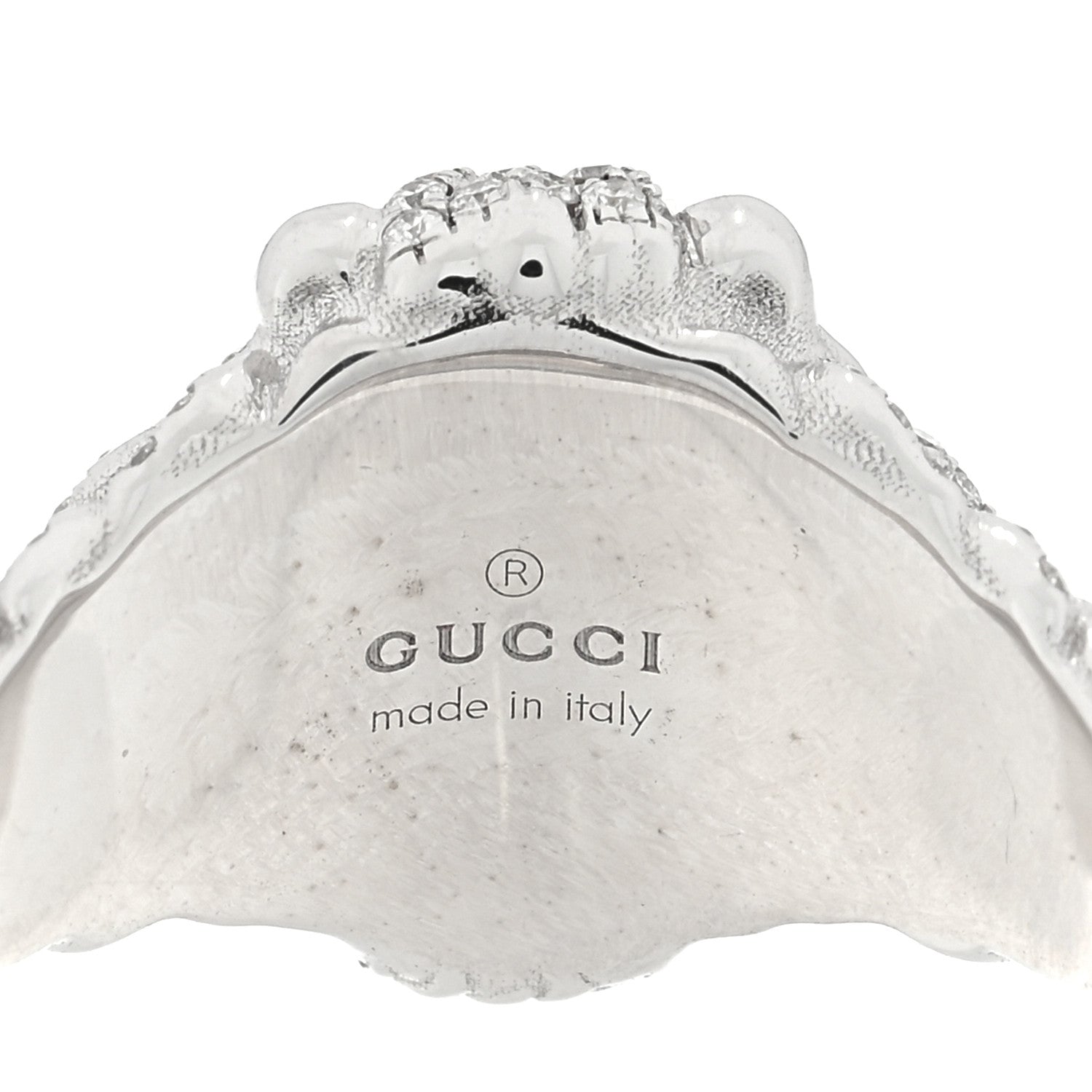 Gucci 18K White Gold Diamond Aquamarine Pave Lion Head Ring 52 6 4 of 4