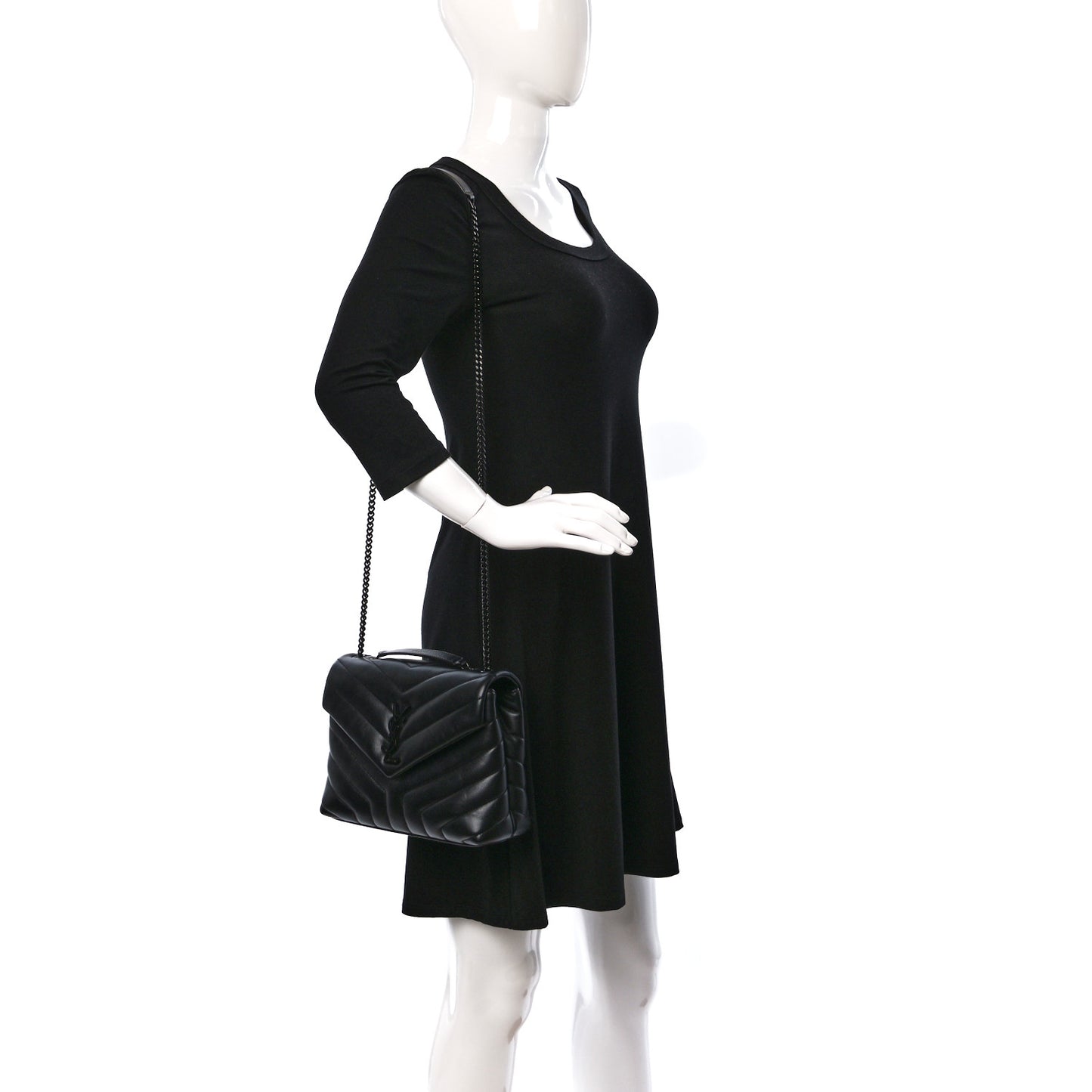 Calfskin Y Quilted Monogram Monochrome Small Loulou Chain Satchel Black