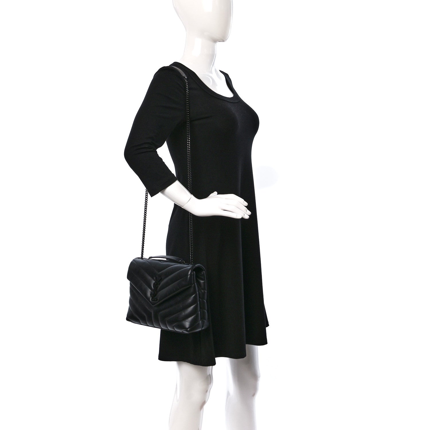 Saint Laurent Calfskin Y Quilted Monogram Monochrome Small Loulou Chain Satchel Black 2 of 15