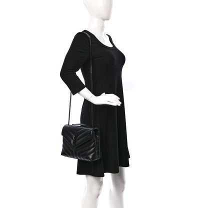 Saint Laurent Calfskin Y Quilted Monogram Monochrome Small Loulou Chain Satchel Black 2 of 15
