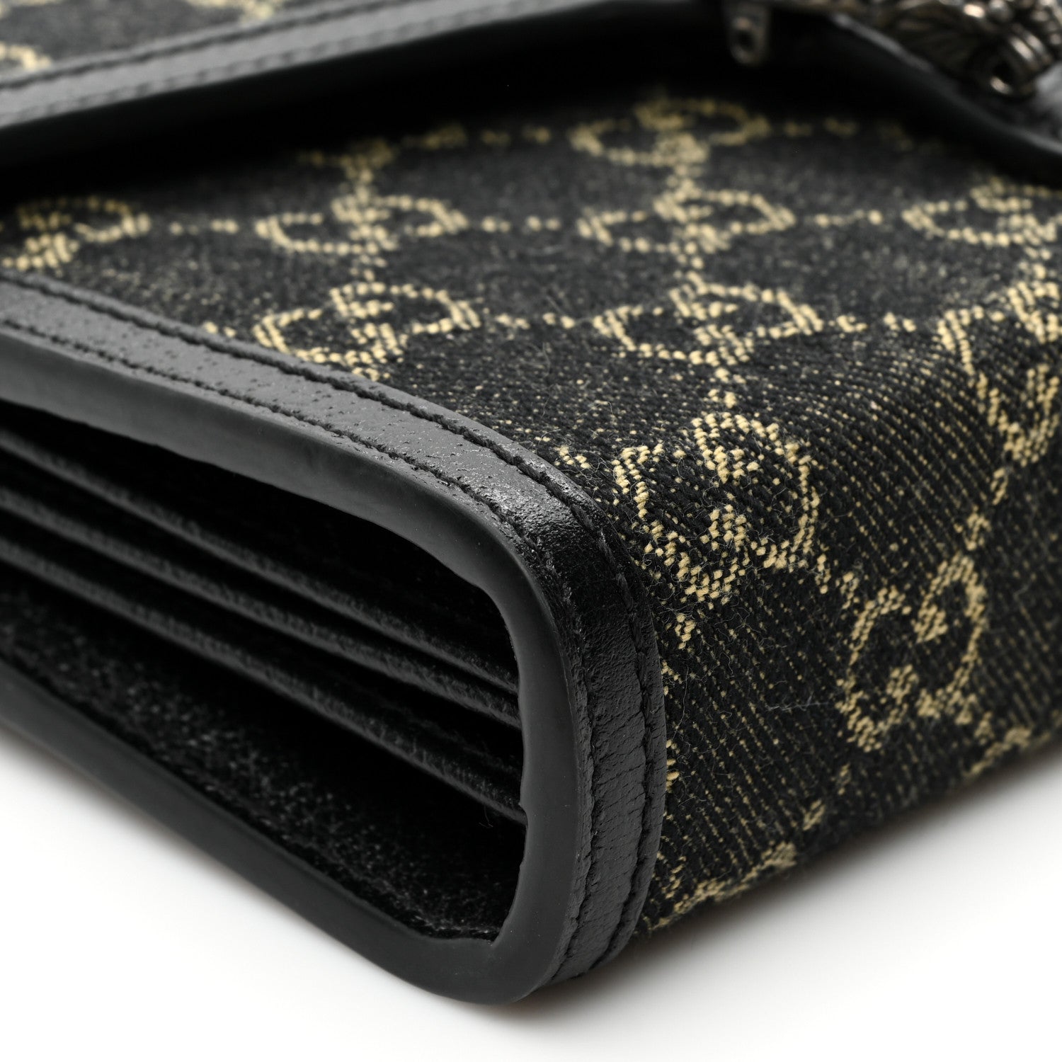 Gucci Jacquard Black Denim GG Monogram Mini Dionysus Chain Wallet Black Ivory 7 of 9