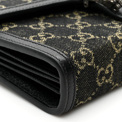 Gucci Jacquard Black Denim GG Monogram Mini Dionysus Chain Wallet Black Ivory 7 of 9