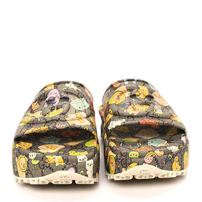 Gucci X PIKARAR Cubic Rubber Monogram Animal Print Womens Interlocking G Platform 42mm Slide Sandals 38 Beige Ebony Multicolor 3 of 10