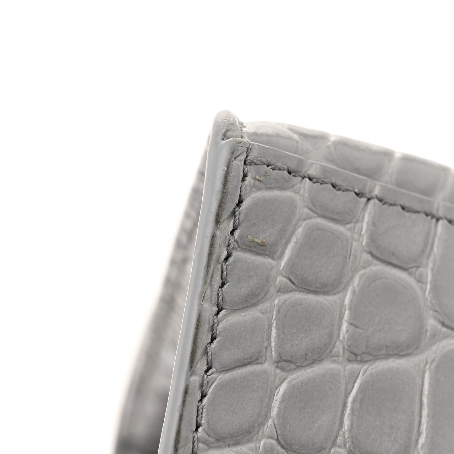 Shiny Calfskin Crocodile Embossed Small Hourglass Top Handle Bag Steel Grey