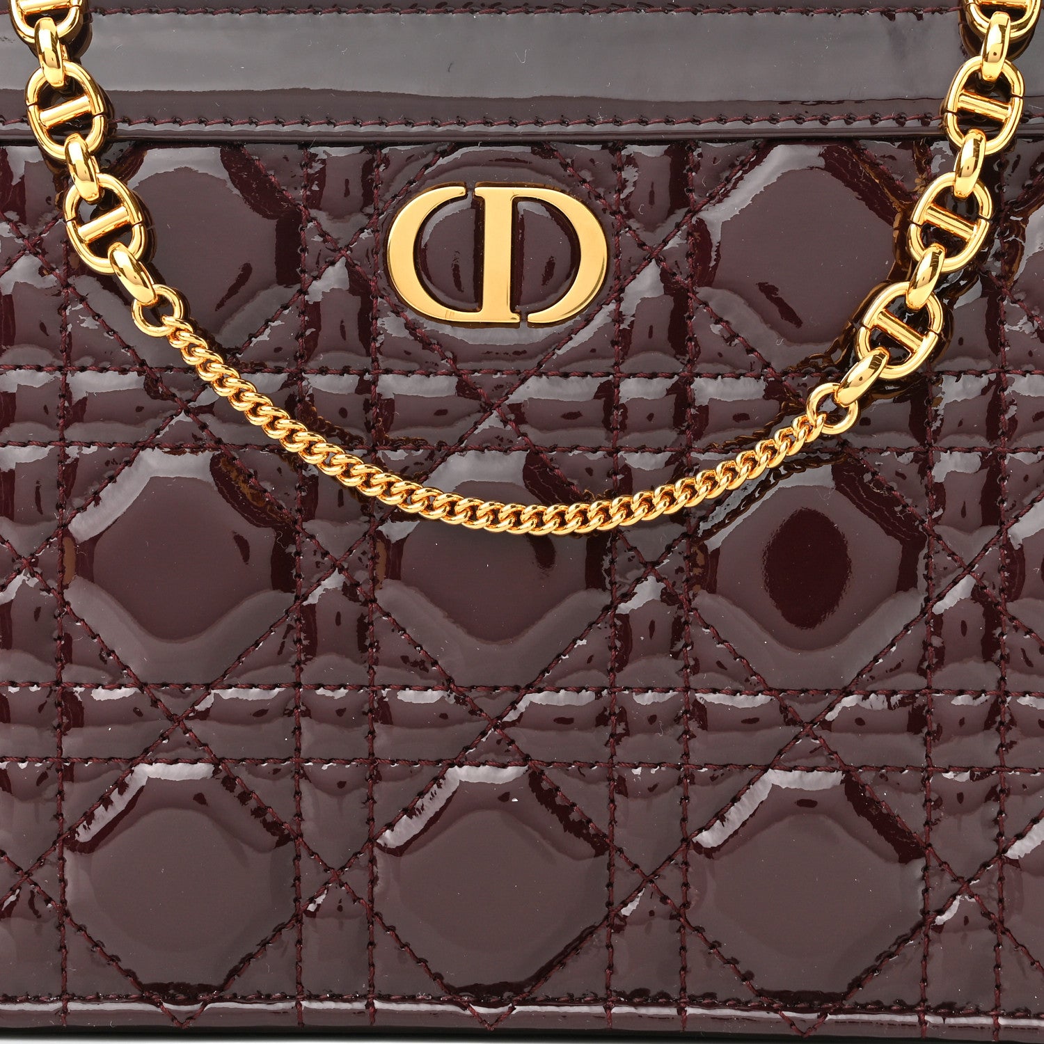 Christian Dior Patent Cannage Caro Zipped Pouch With Chain Amaranth 9 of 12