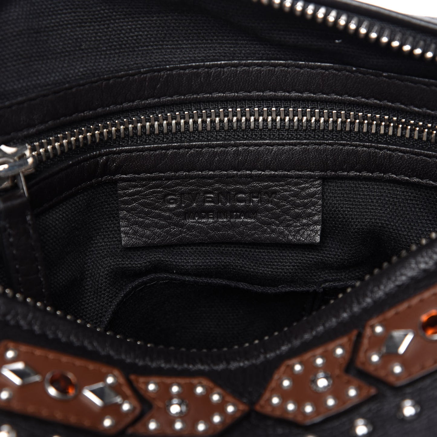 Calfskin Small Studded Pandora Black Brown