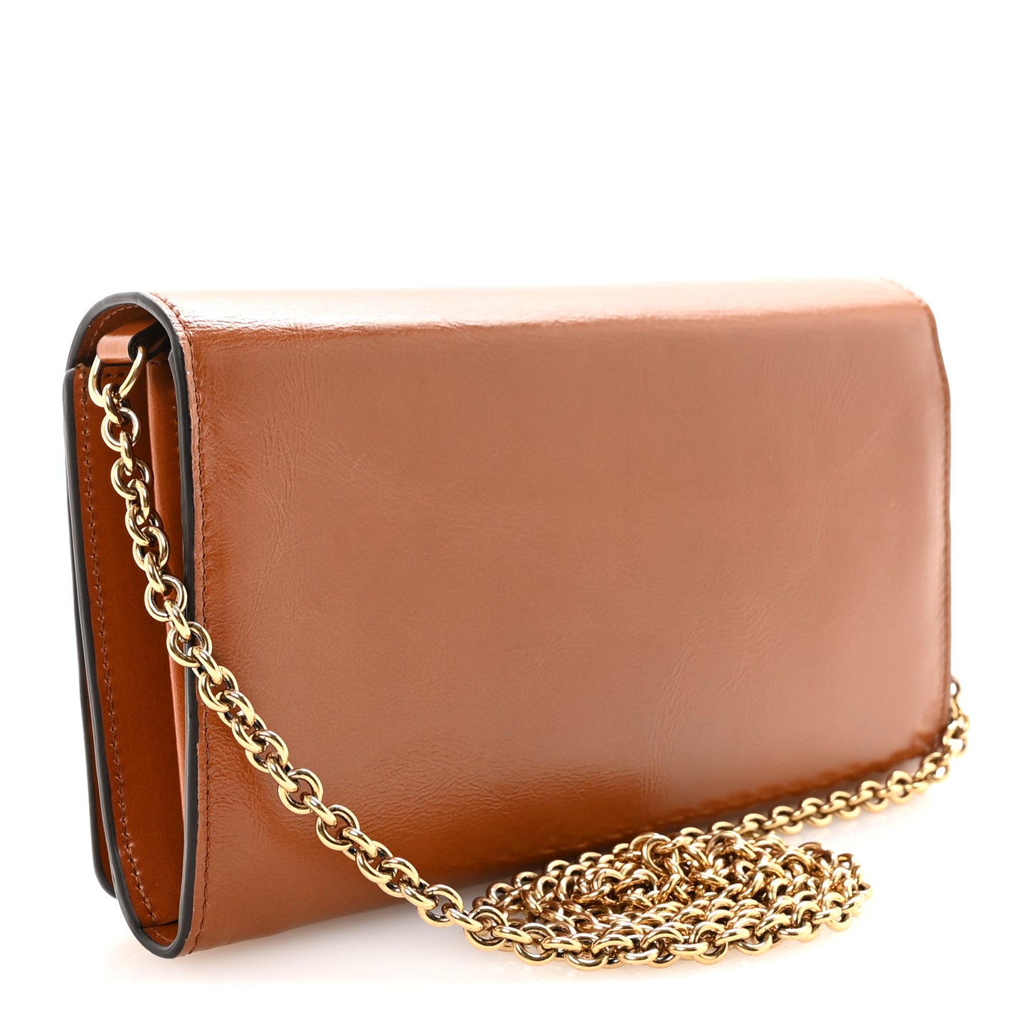Calfskin Iconic Flap Wallet On Chain Clay Brown