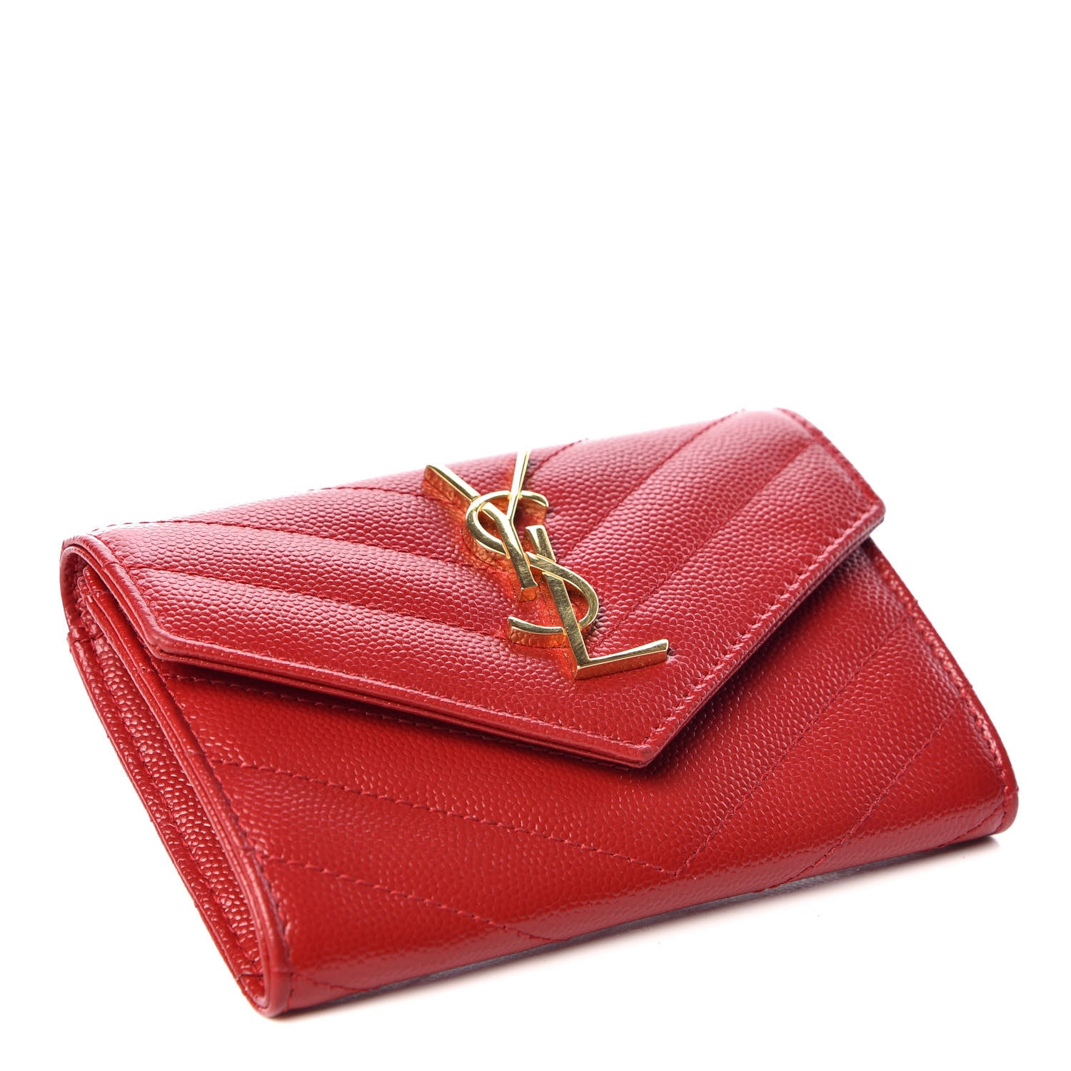 Saint Laurent Grain De Poudre Matelasse Chevron Small Monogram Envelope Wallet New Red 4 of 11