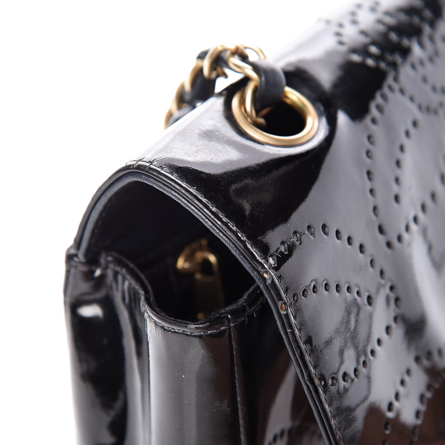 Patent Perforated Camellia Medium Single Flap Black