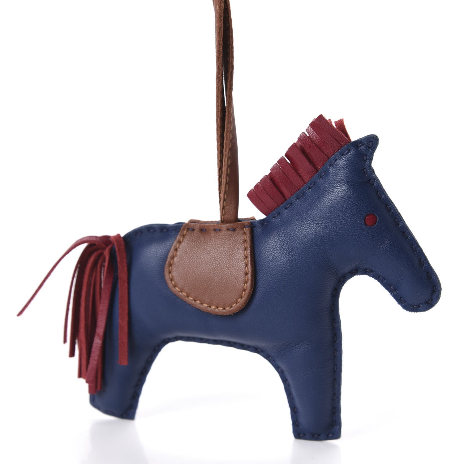 Hermes Milo Lambskin Grigri Rodeo Bag Charm PM Bleu de Malte Rubis Fauve 4 of 7