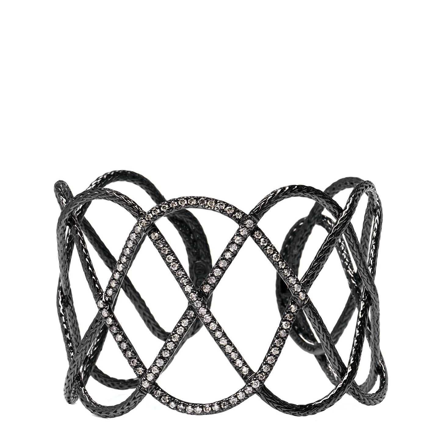 Rhodium Plated Sterling Silver Diamond Classic Chain Cuff Bracelet
