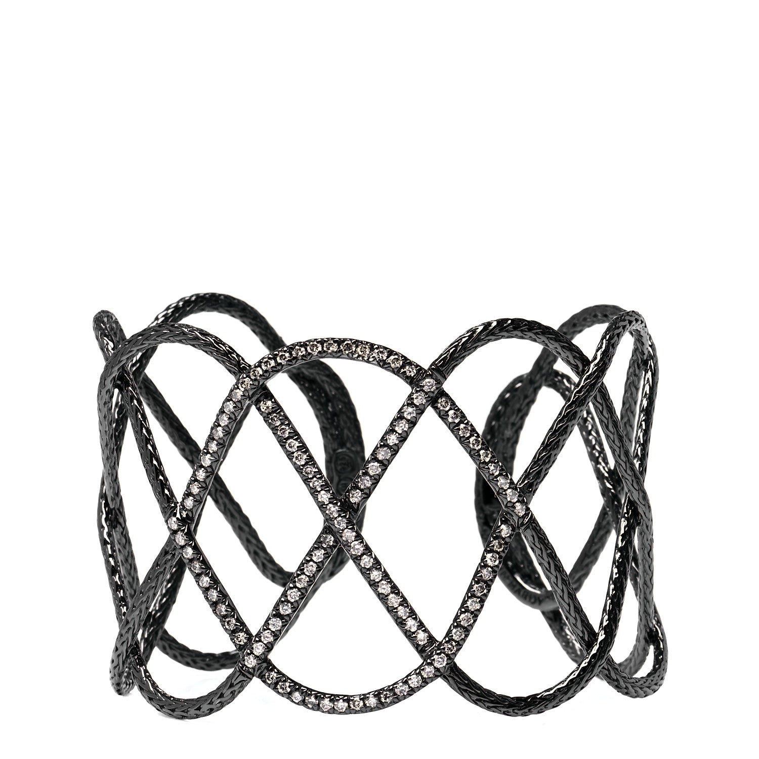 John Hardy Rhodium Plated Sterling Silver Diamond Classic Chain Cuff Bracelet 1 of 6