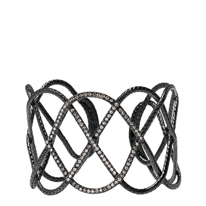 John Hardy Rhodium Plated Sterling Silver Diamond Classic Chain Cuff Bracelet 1 of 6