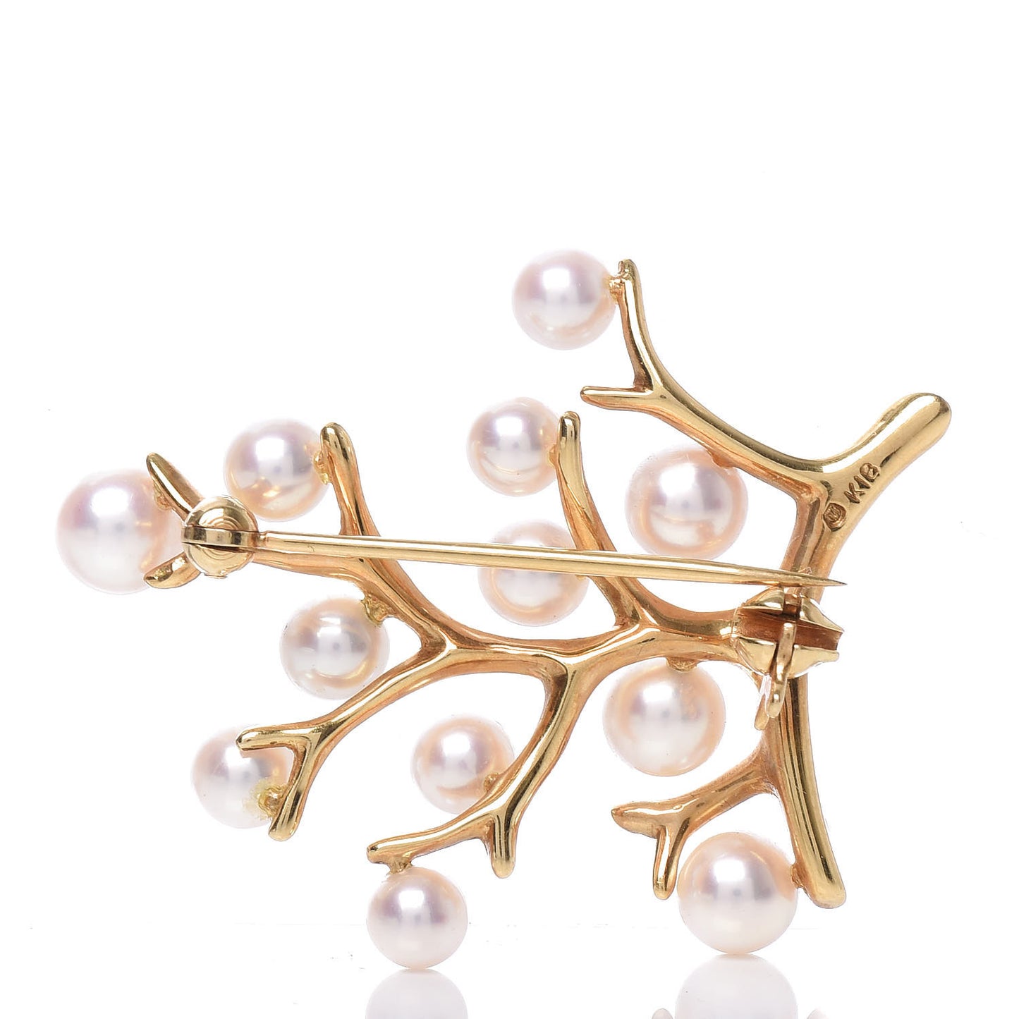 18K Yellow Gold Akoya Pearl 3.5-4.5mm Branch Brooch