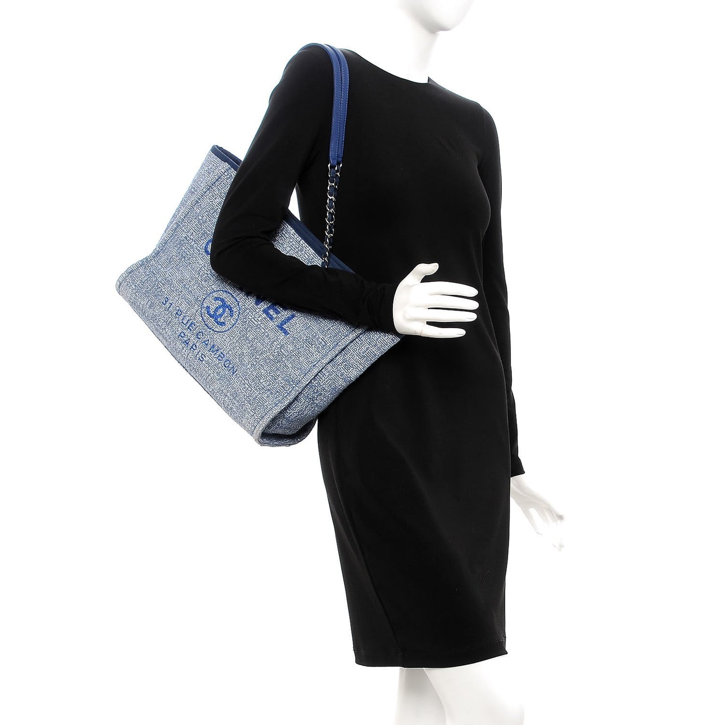 Woven Straw Raffia Small Deauville Tote Blue