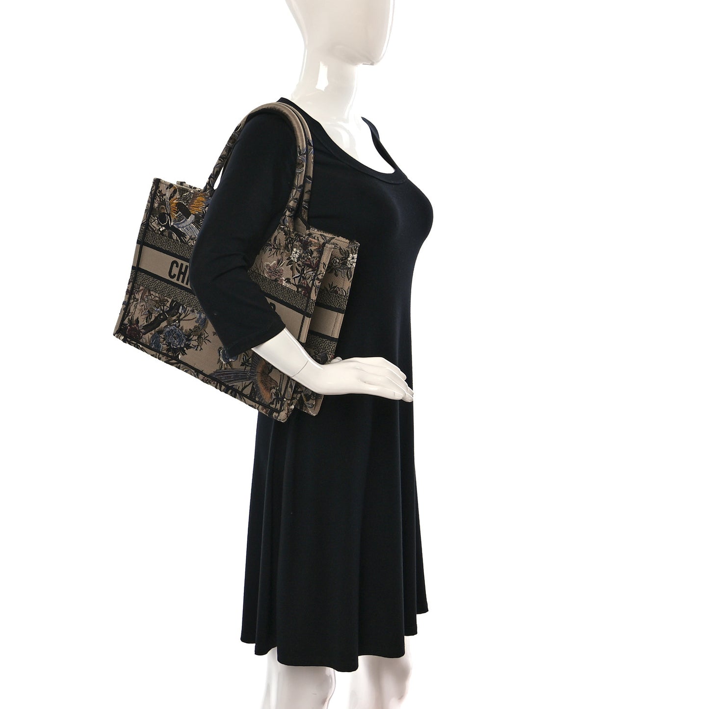 Canvas Embroidered Jardin D'Hiver Medium Book Tote Beige Multicolor