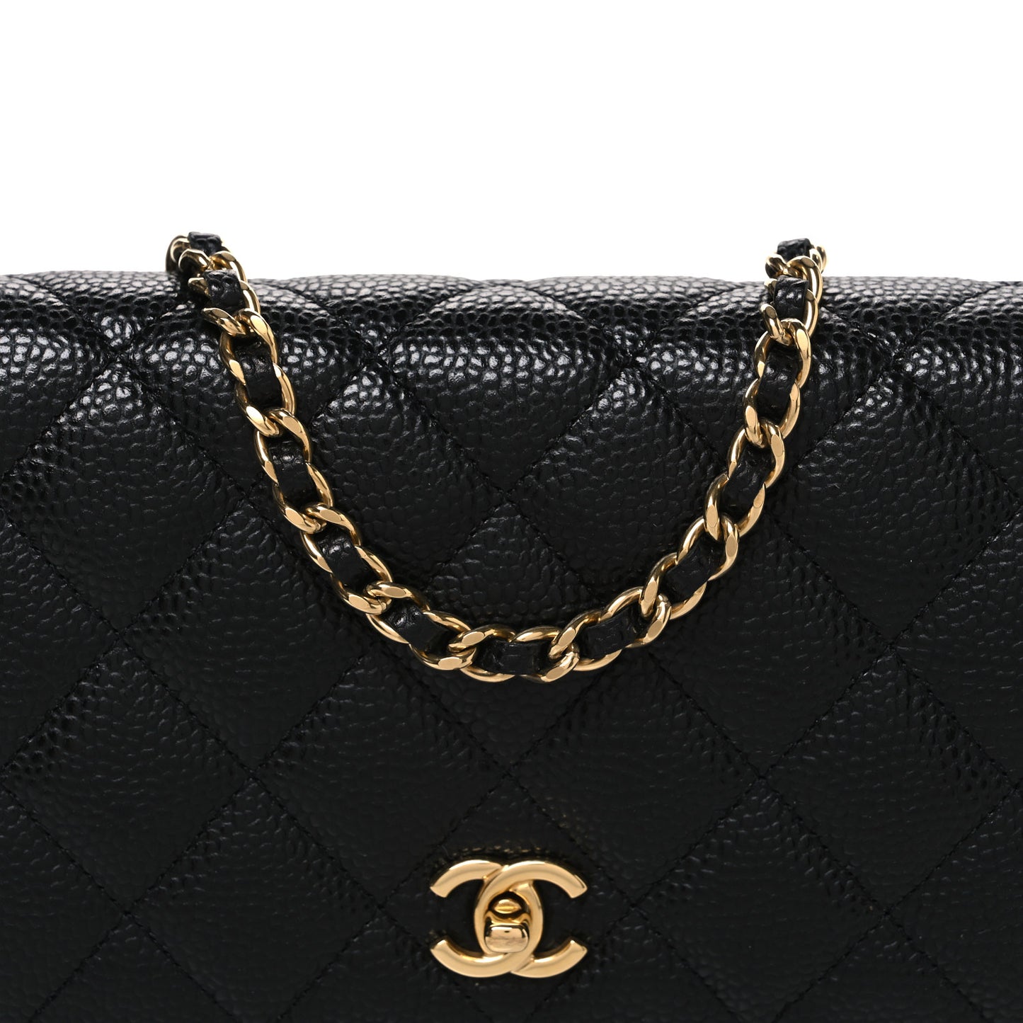 Caviar Quilted CC Turnlock Wallet On Chain WOC Black