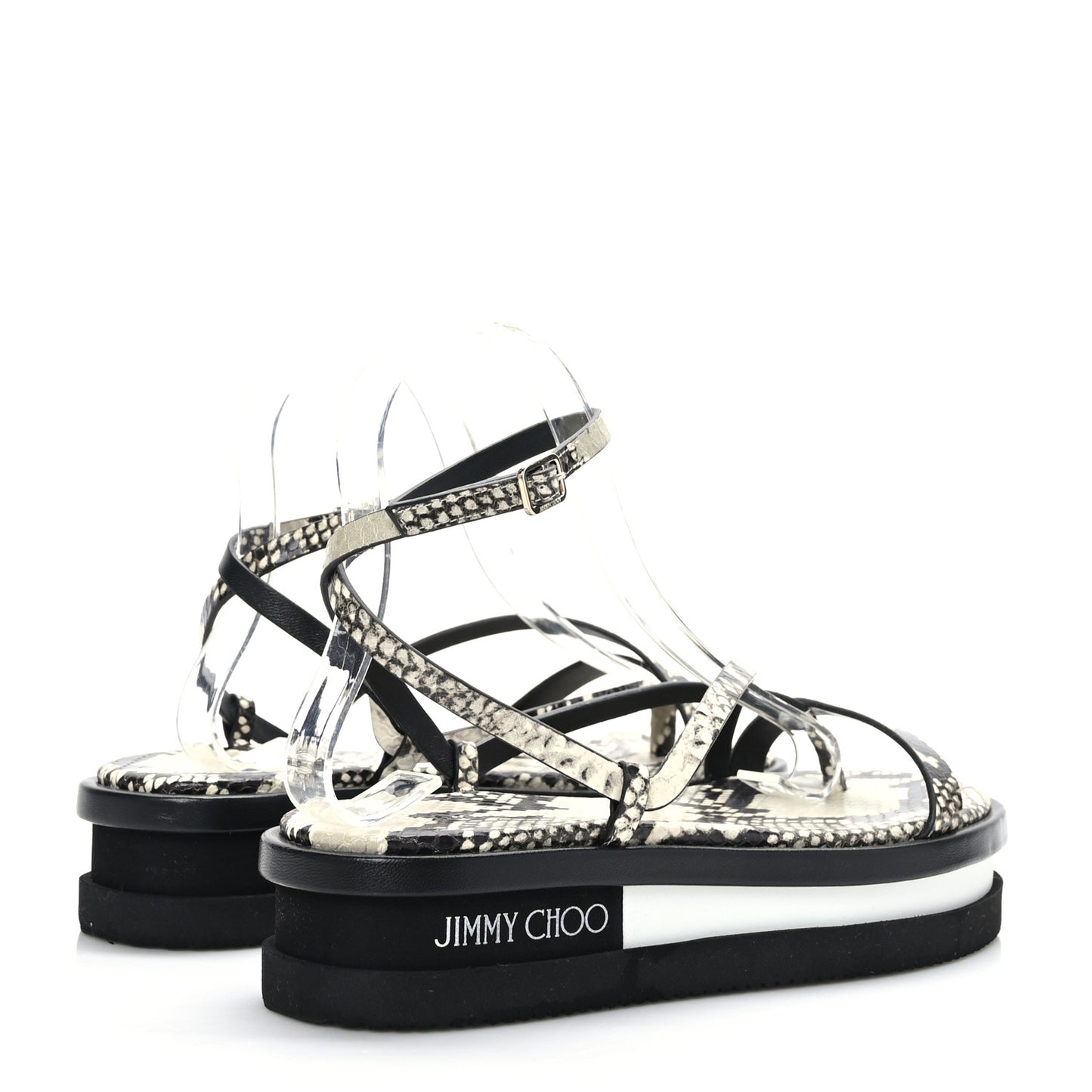 Snake Embossed Pine Platform Sandals 37.5 Black