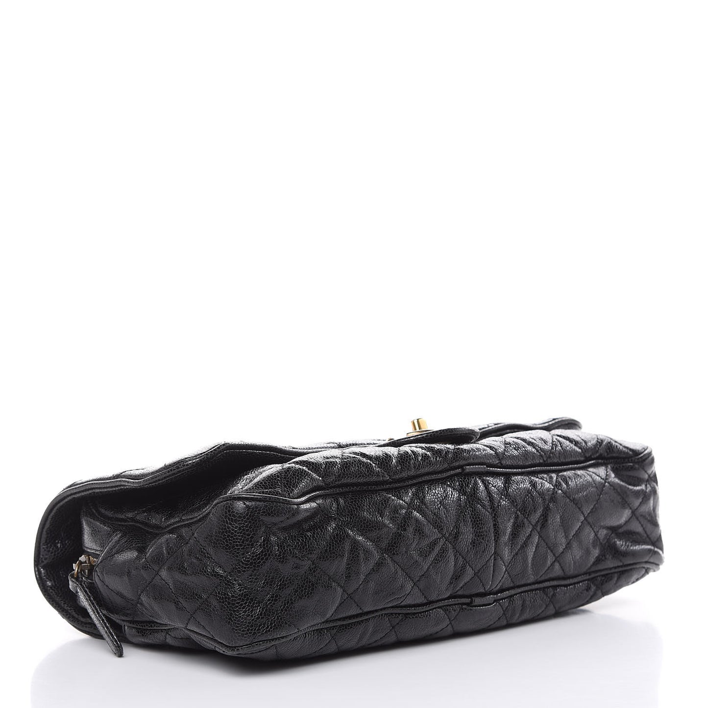 Crumpled Grained Calfskin Quilted Large Shiva Flap Black
