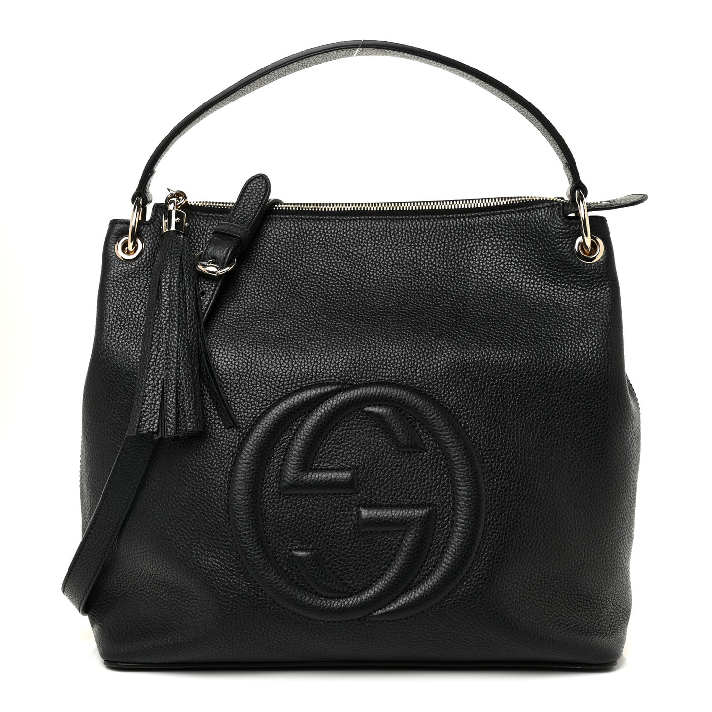 Pebbled Calfskin Large Soho Hobo Black