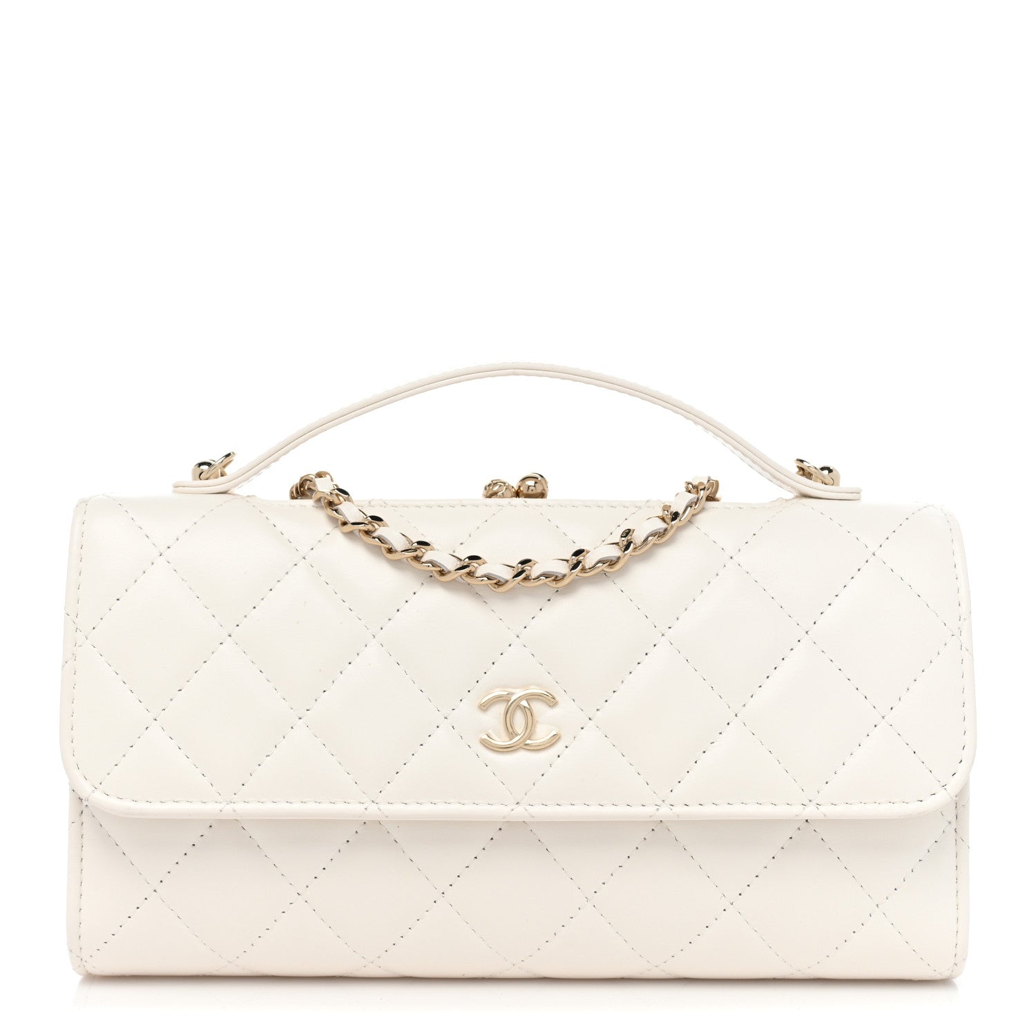 Chanel Shiny Calfskin Quilted Flap Phone Holder With Chain White 1 of 9