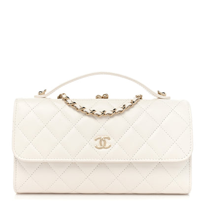Chanel Shiny Calfskin Quilted Flap Phone Holder With Chain White 1 of 9