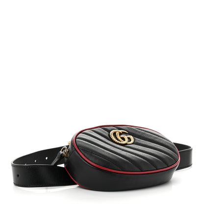 Gucci Azalea Calfskin Matelasse Diagonal Torchon GG Marmont Belt Bag 75 30 Black Romantic Cerise 4 of 10