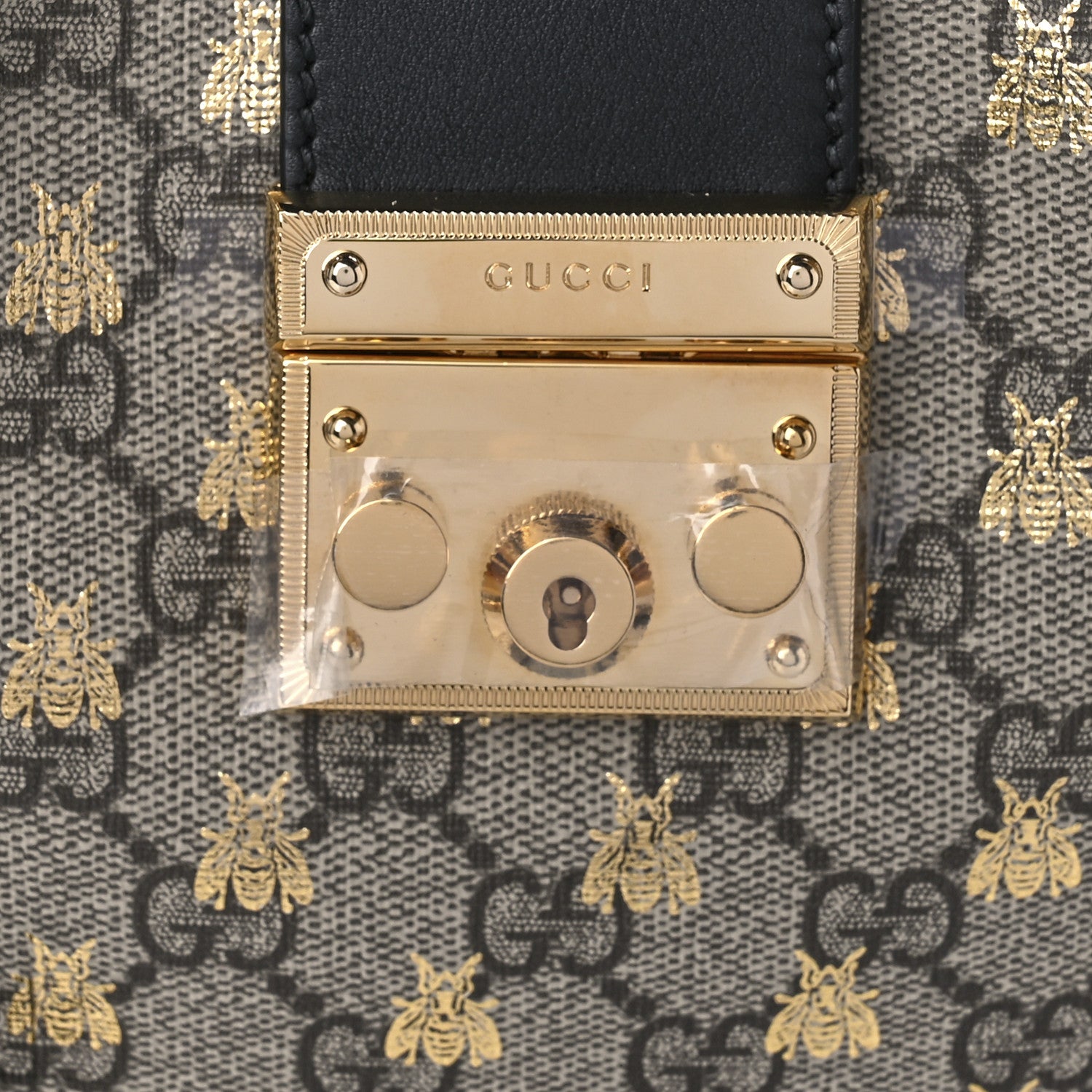 Gucci GG Supreme Monogram Bees Small Padlock Tote Beige Oro Black 9 of 12