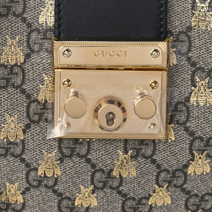 Gucci GG Supreme Monogram Bees Small Padlock Tote Beige Oro Black 9 of 12