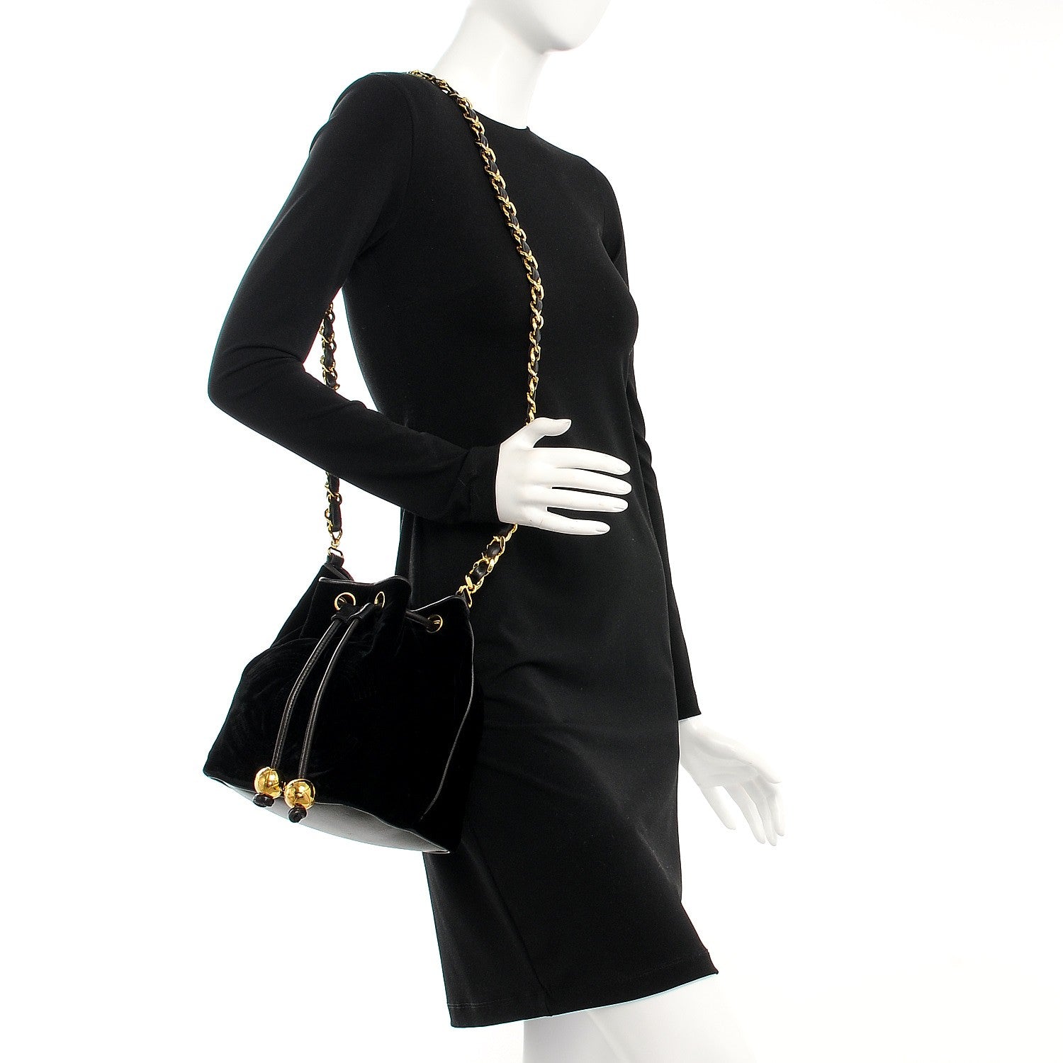 Chanel Velvet CC Drawstring Bucket Bag Black 2 of 9
