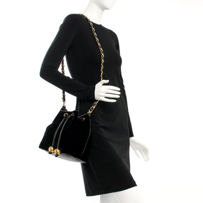 Chanel Velvet CC Drawstring Bucket Bag Black 2 of 9