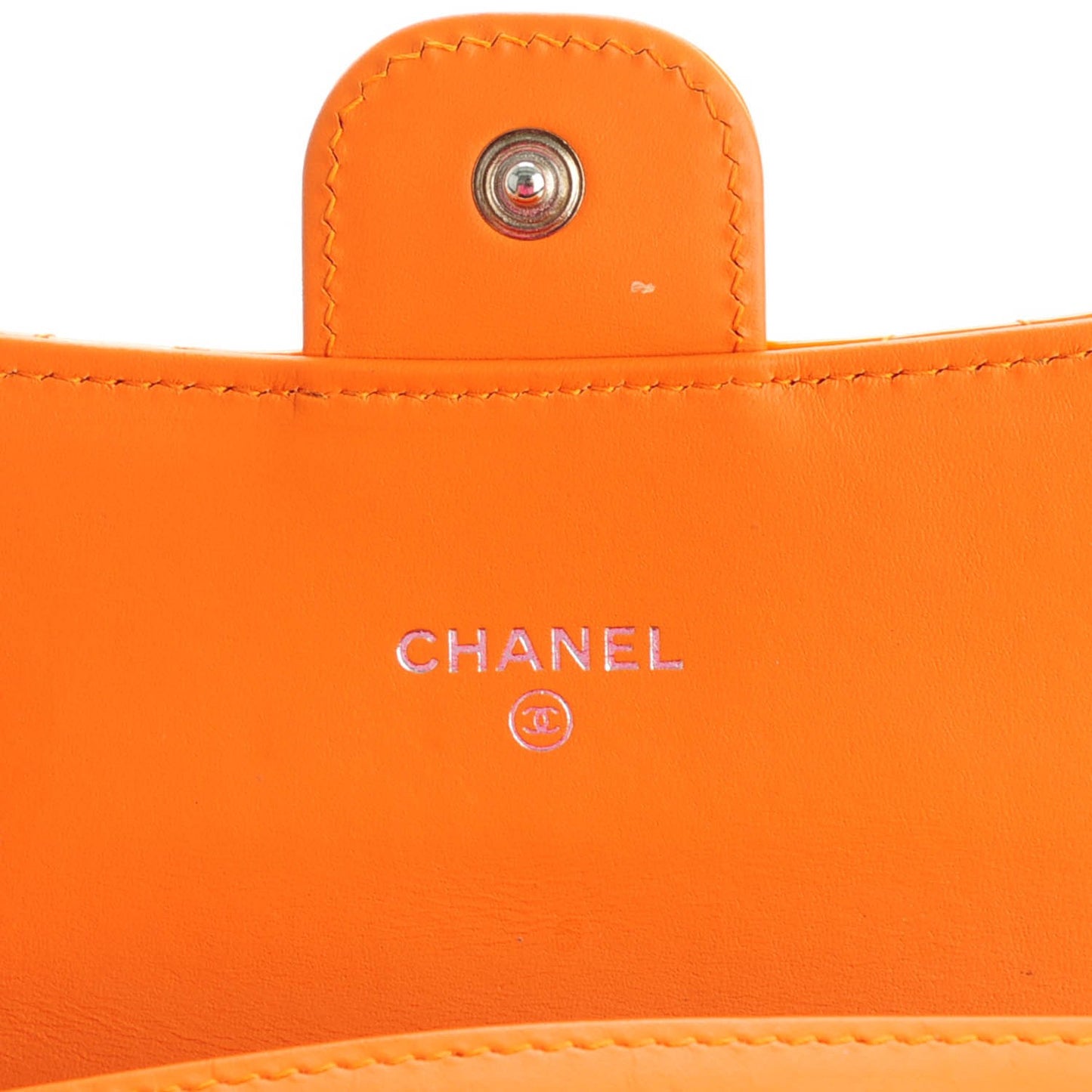 Patent Calfskin Quilted Small Flap Wallet Orange