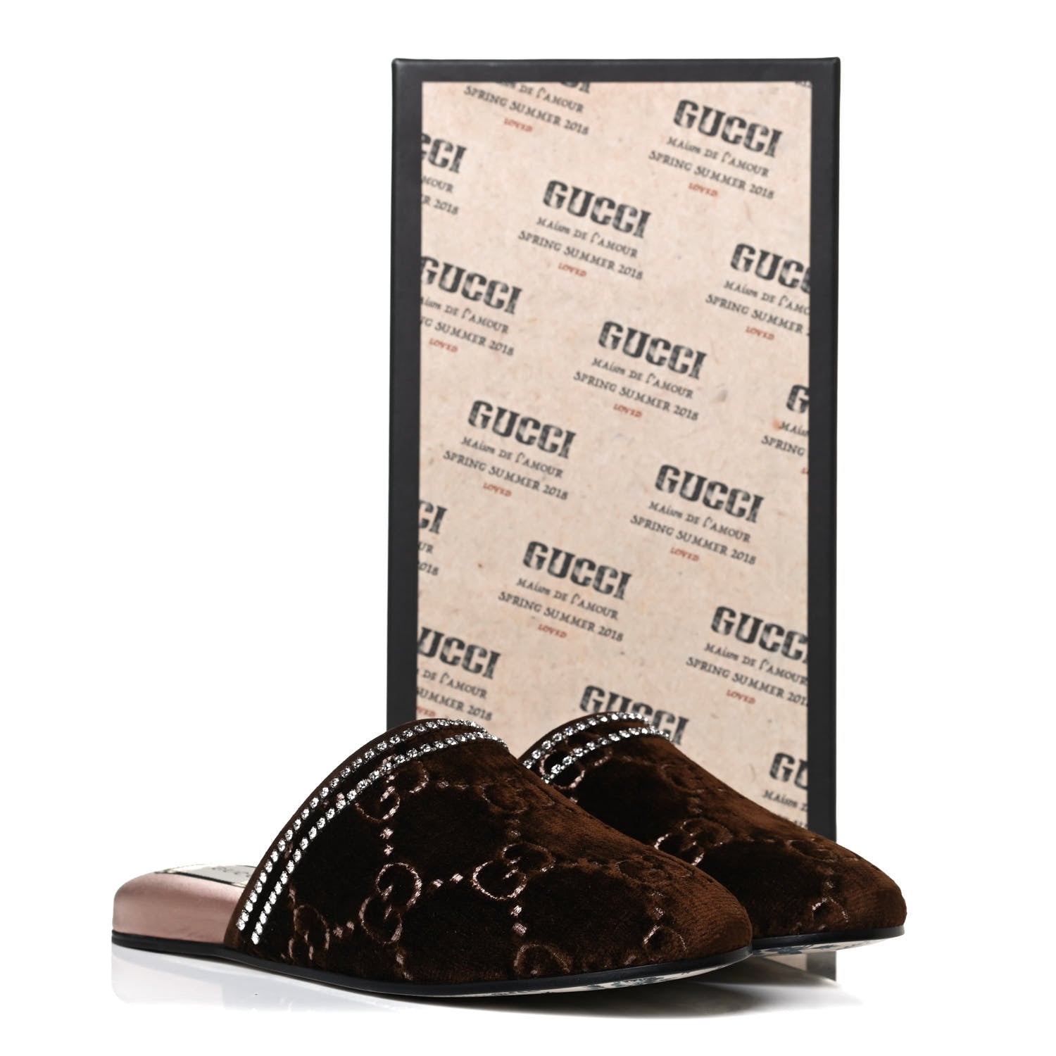 Gucci Velvet GG Monogram Crystal Womens Slippers 37 Brown Vintage Cocoa 11 of 11
