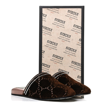 Gucci Velvet GG Monogram Crystal Womens Slippers 37 Brown Vintage Cocoa 11 of 11